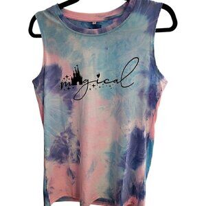 Magic Kingdom Sleeveless Pink and Blue Tie-Dye Graphic Size Medium NWOT